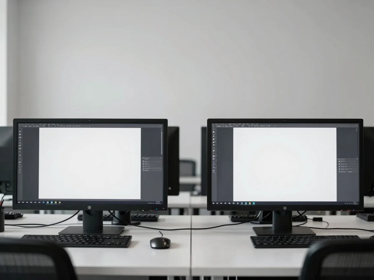 Digital documentation mockups displayed on clean slate monitors i