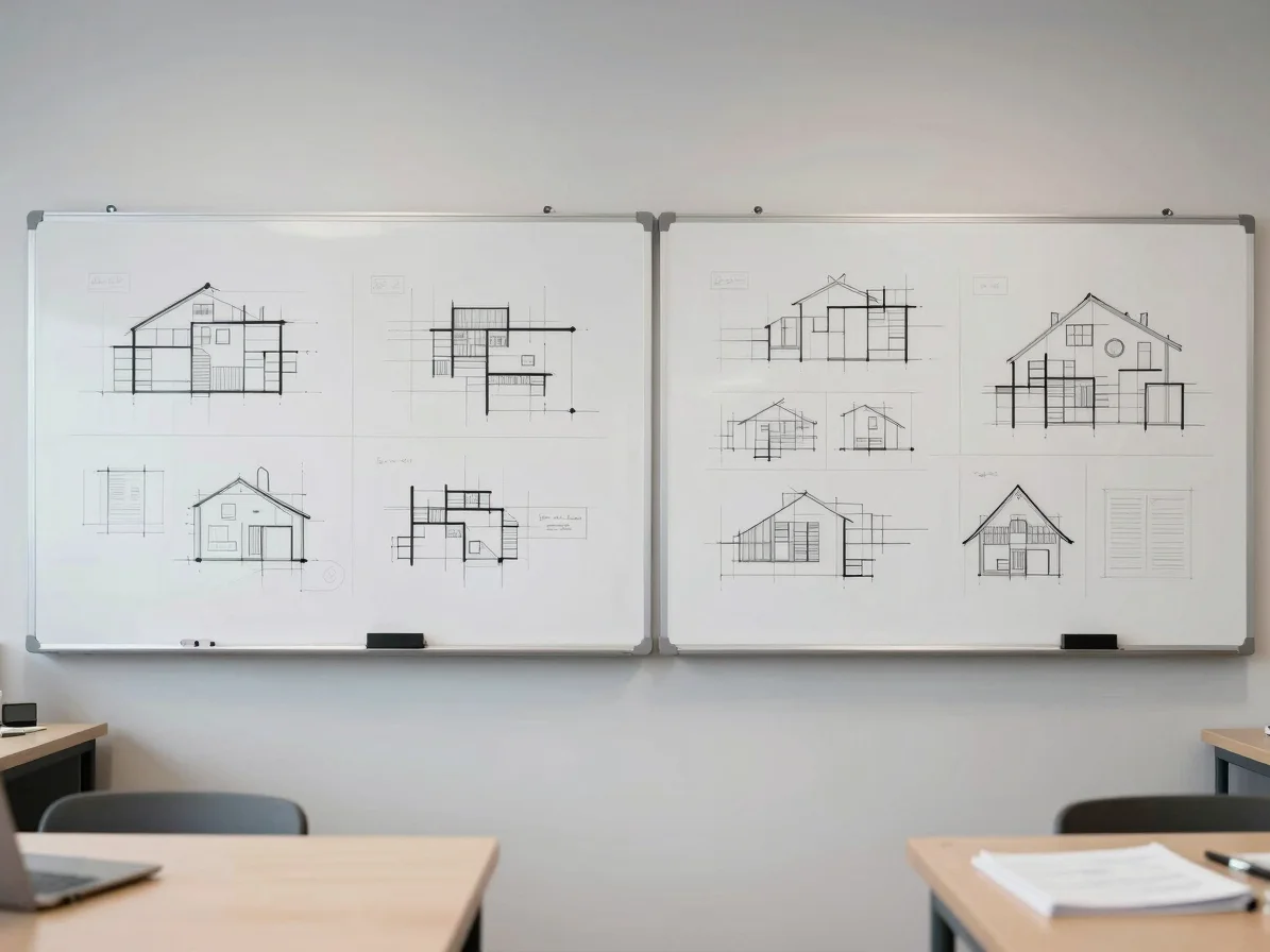 Planning whiteboards and collaborative architectural drafting set